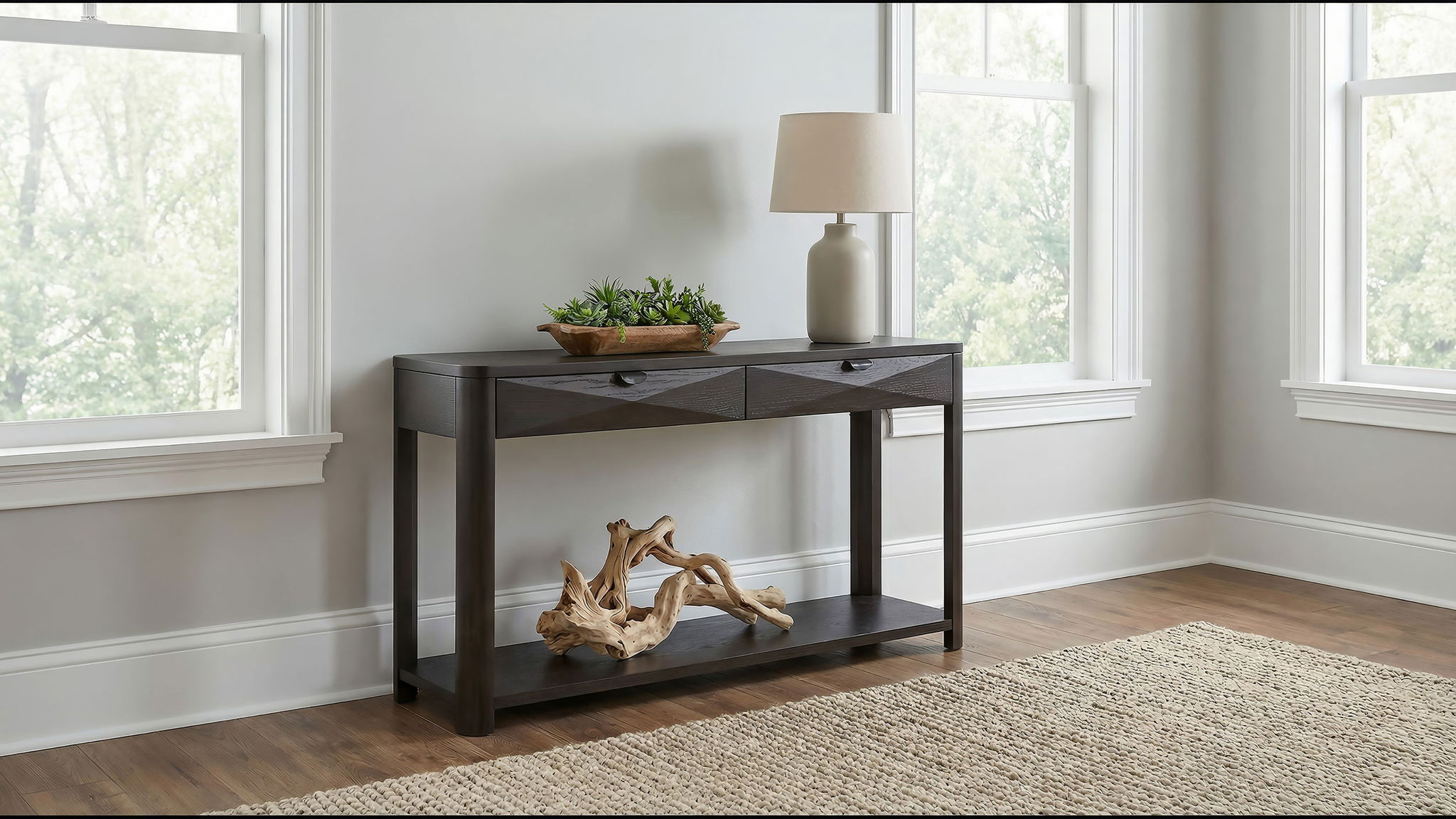 Marcelo Sofa Console Table with 2 Drawers and Shelf Coffee