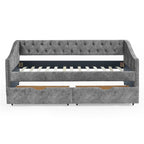 Upholstered Tufted Daybed With 2 Drawers, Waved Arms