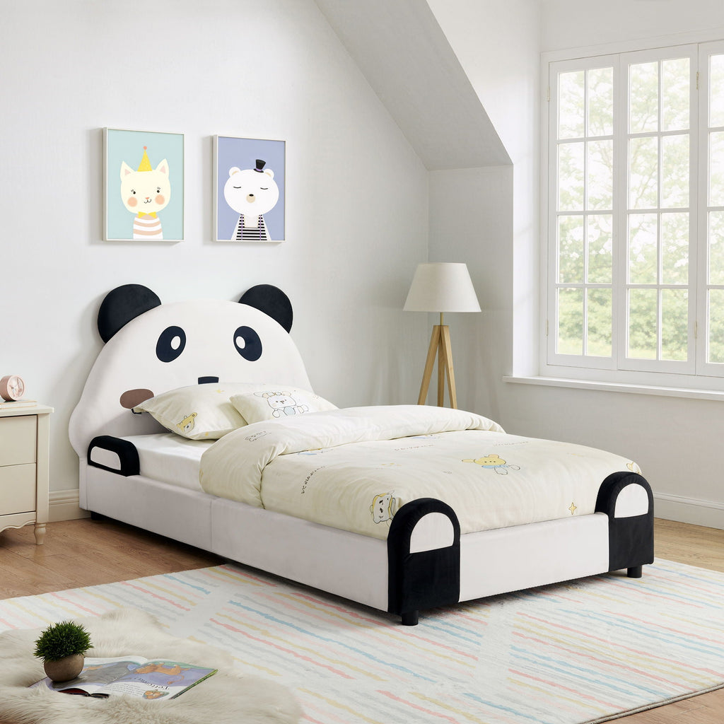 Twin Size Cute Panda Shaped Kids Bed - White / Black