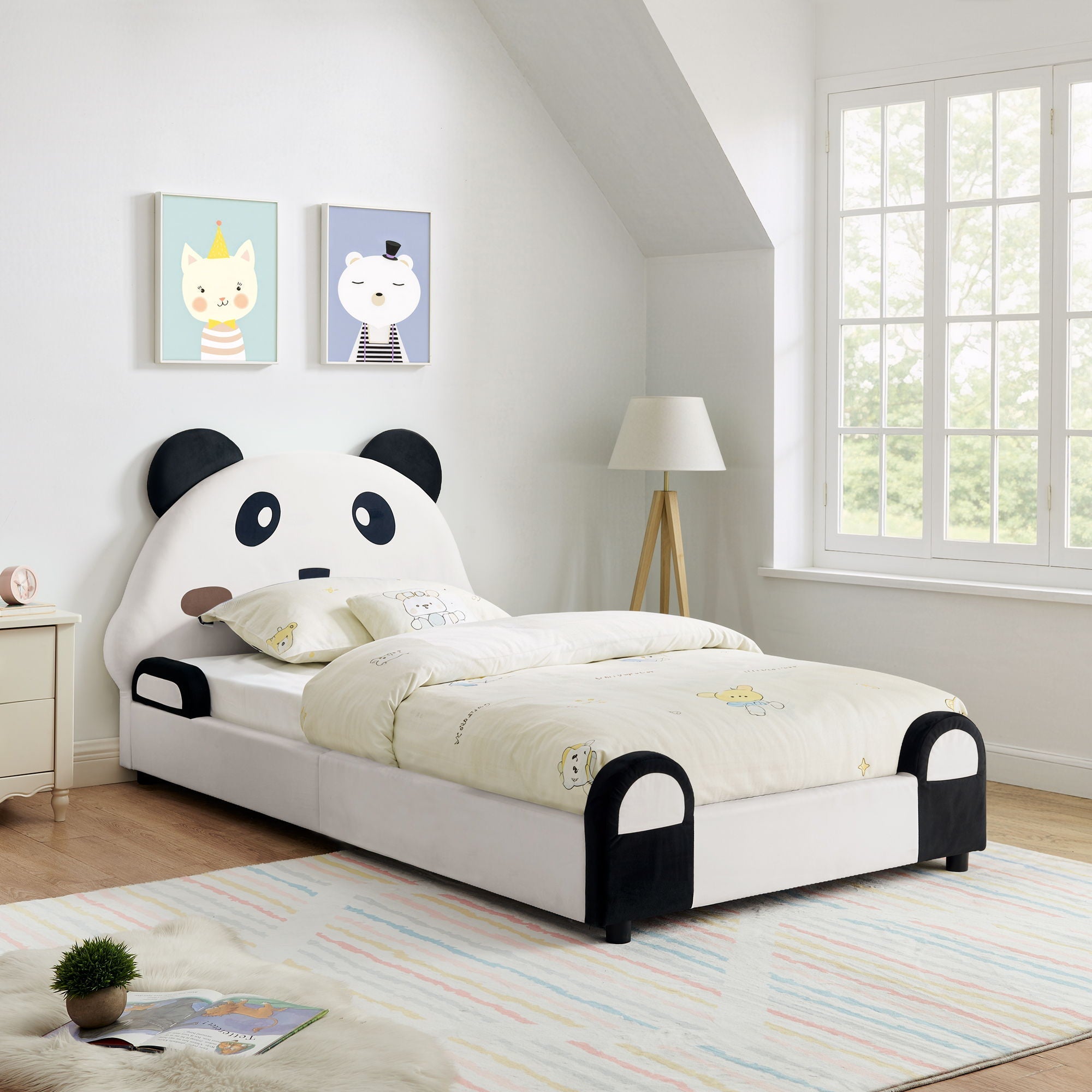 Twin Size Cute Panda Shaped Kids Bed - White / Black