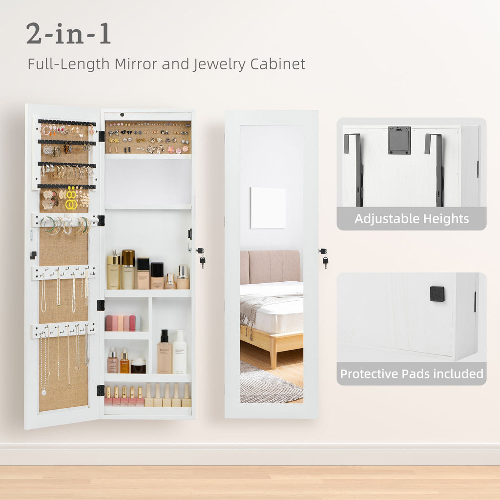 Jewelry Armoire Organizer With Full Length Mirror, Wall Mounted Lockable Cabinet With LED Light