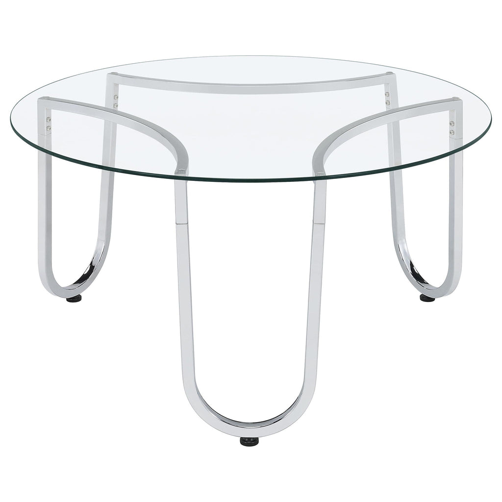 Beller Round Tempered Glass Top Cocktail Coffee Table Chrome