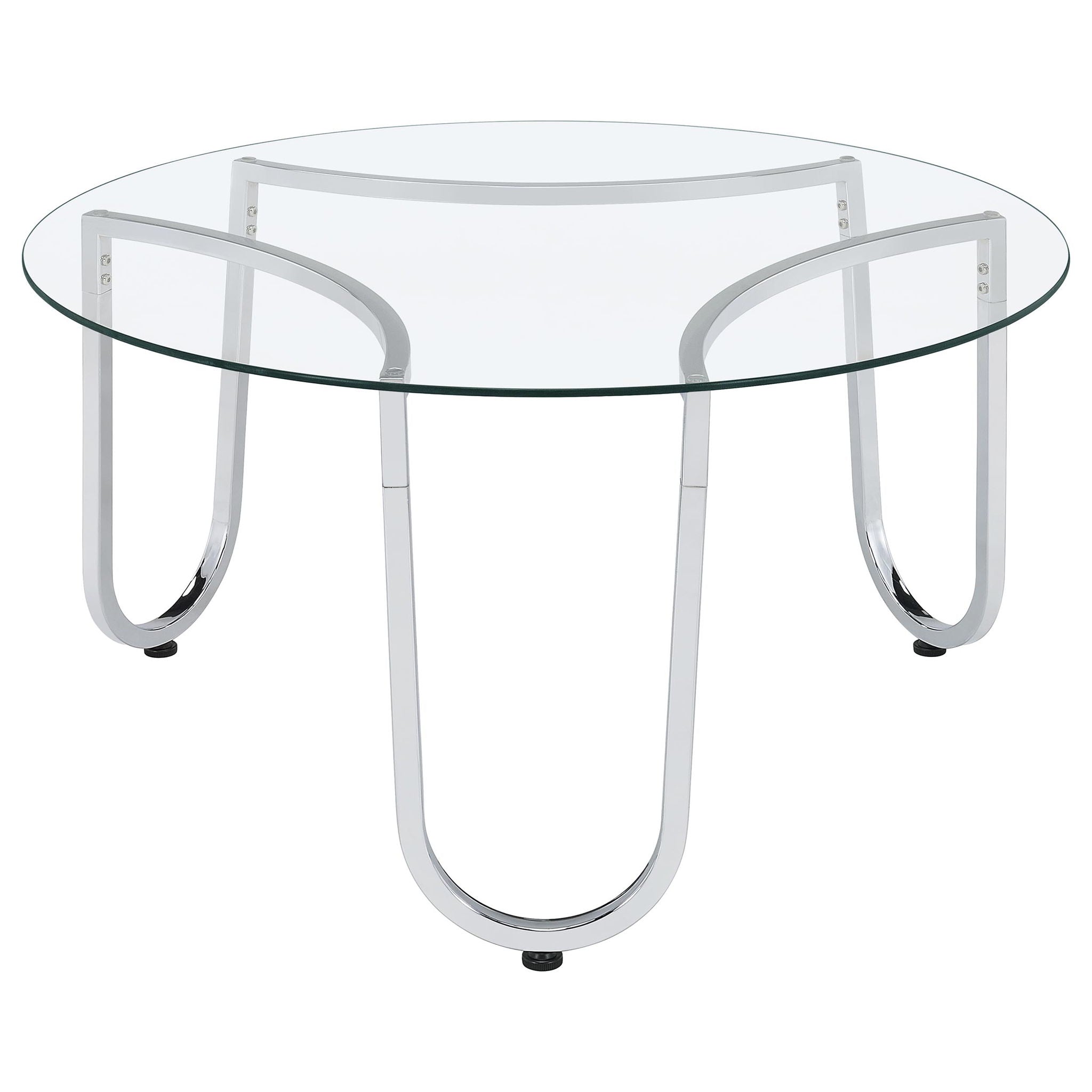 Beller Round Tempered Glass Top Cocktail Coffee Table Chrome