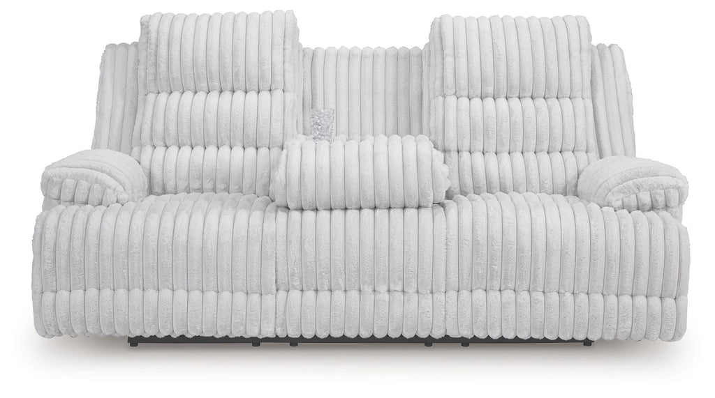 Rhines Falls - Reclining Power Sofa With Drop Down Table - Alloy