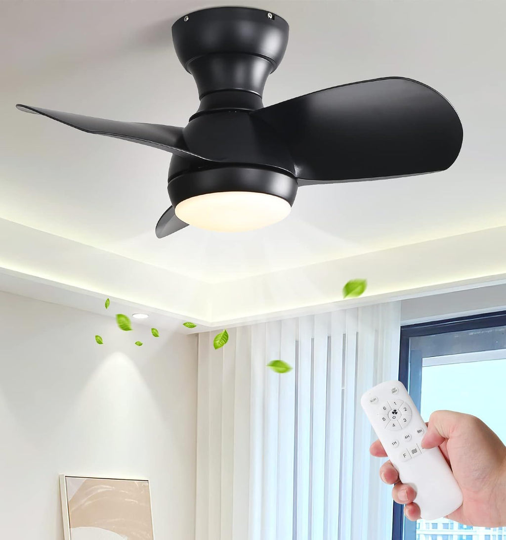 23" Bedroom Ceiling Fan With 3 Color Dimmable 3 ABS Blades Remote Control Dc Motor With 18W Led Light
