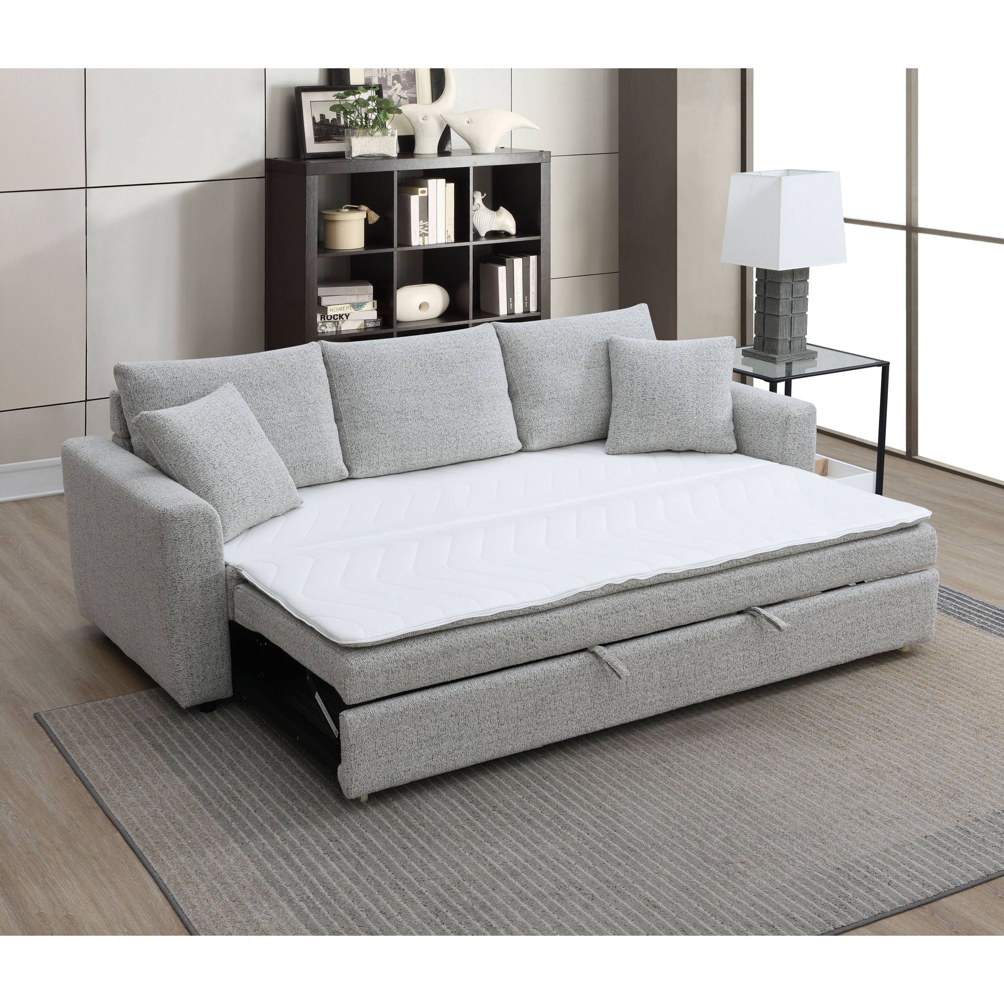 Connie - Boucle Sleeper Sectional Sofa With 2 Toss Pillows - Beige
