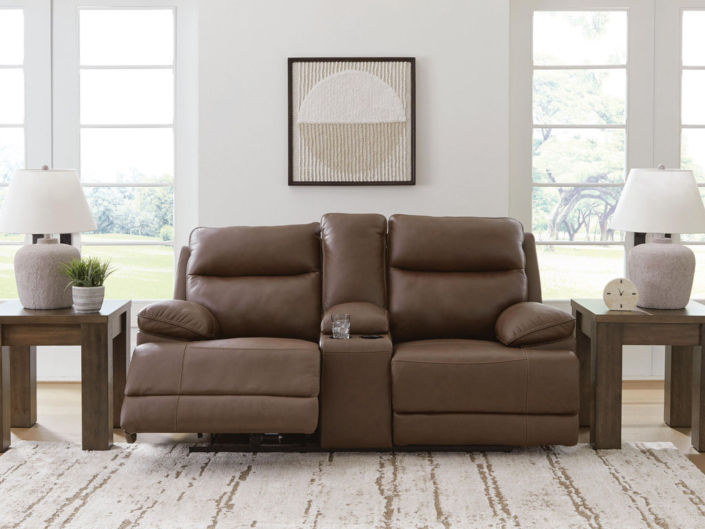 Vonryan - Power Reclining Loveseat With Console / Adj Headrest - Tobacco