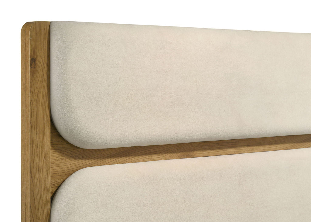 Bennett 78-inch California King Upholstered Panel Bed Cream and Light Oak