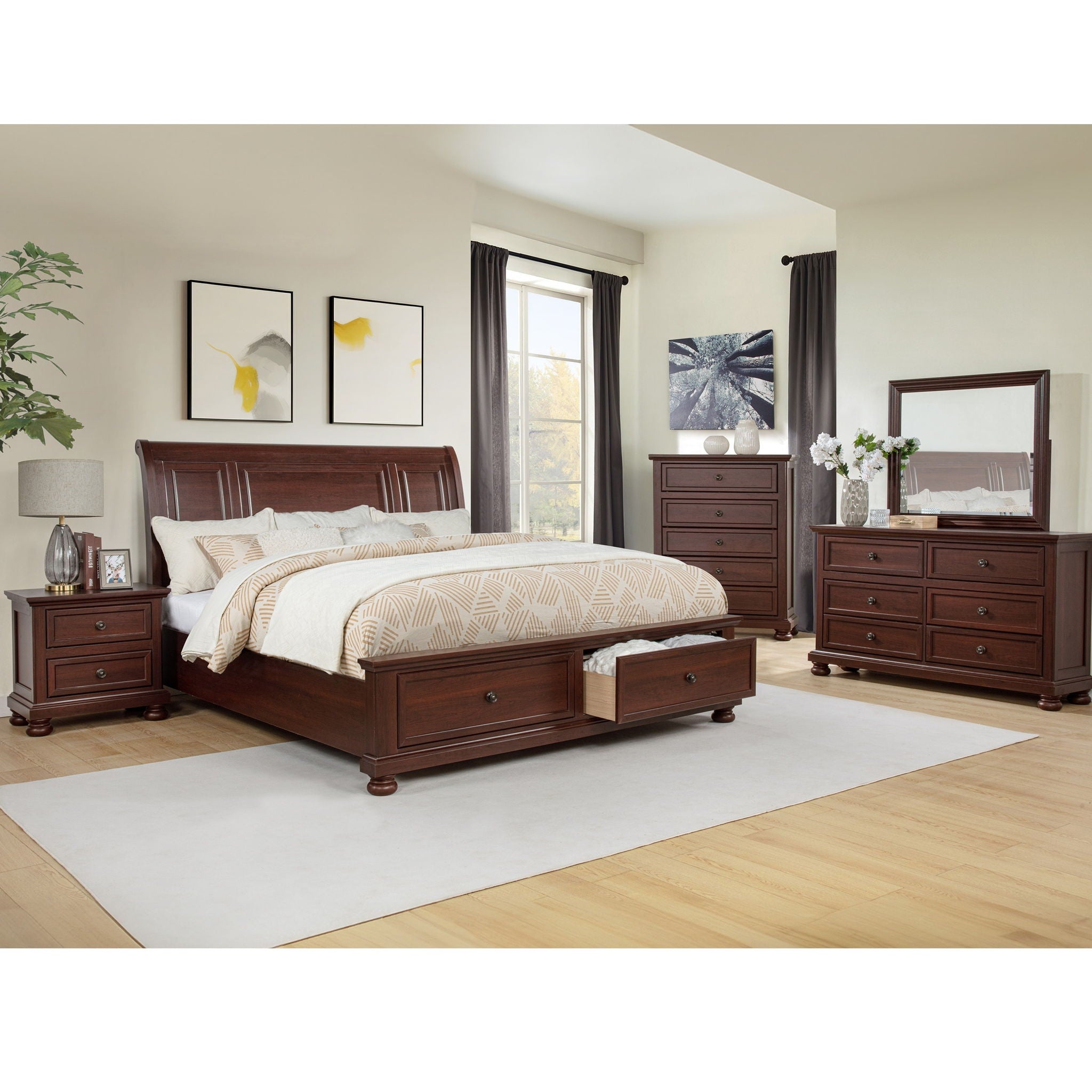 1 Piece Dresser, 6 Drawer Storage, Bedroom Furniture - Brown / Cherry