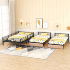 Triple Bunk Bed With Drawers, Multi-Functional Frame With Desks And Shelves In The Middle