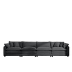 Modern Upholstered 4 Seater Fabric Sofa With Arm And Throw Pillows