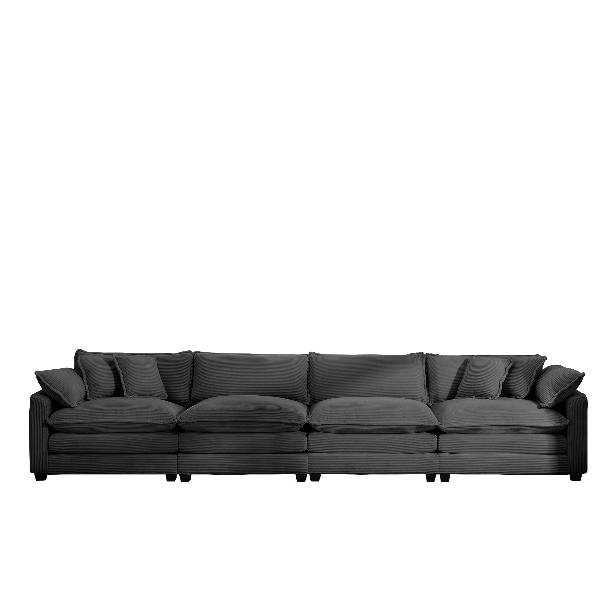 Modern Upholstered 4 Seater Fabric Sofa With Arm And Throw Pillows