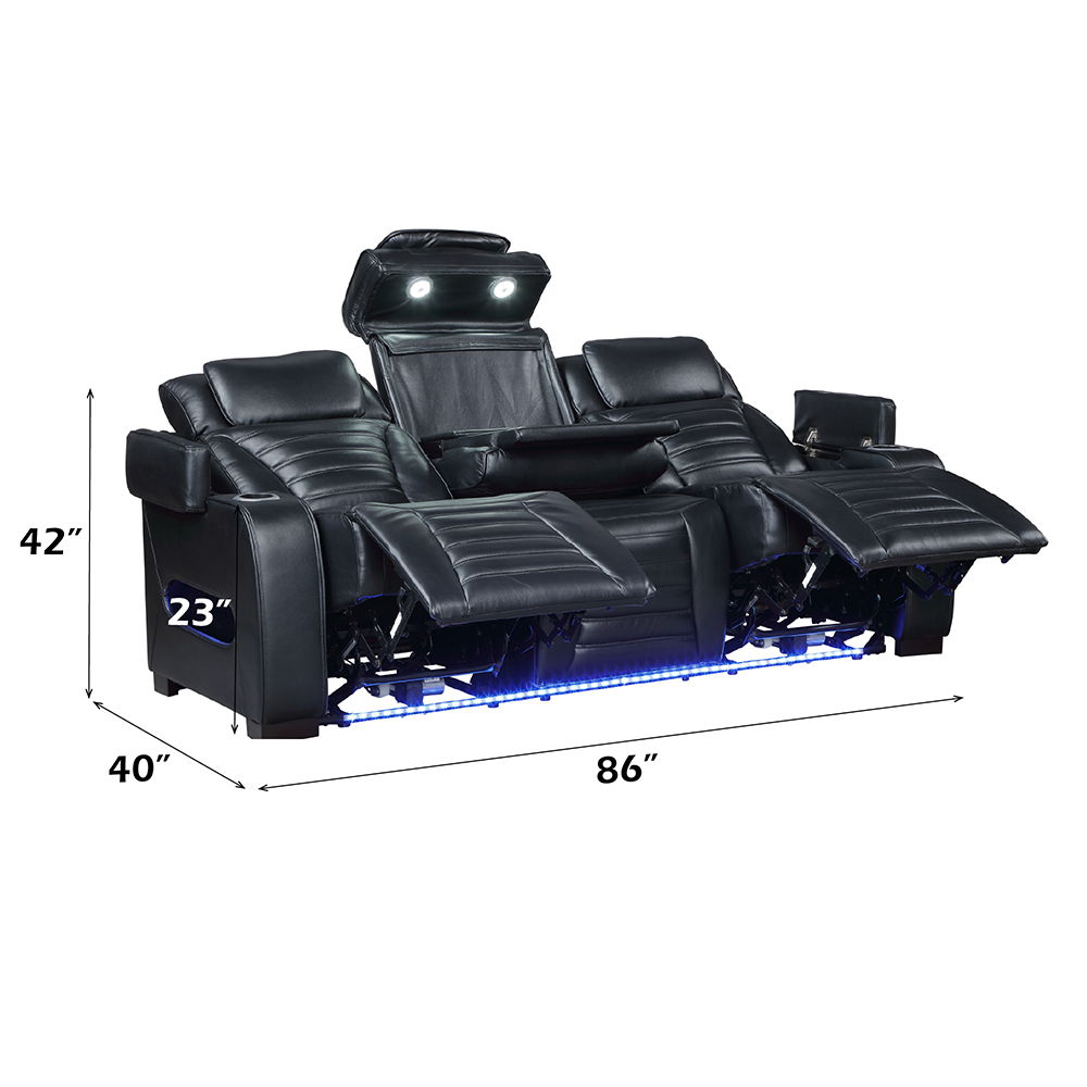 Ephron - Power Motion Sofa With Dropdown Table, Wireless Charging, Reading Light, Power Headrests & LED - Black