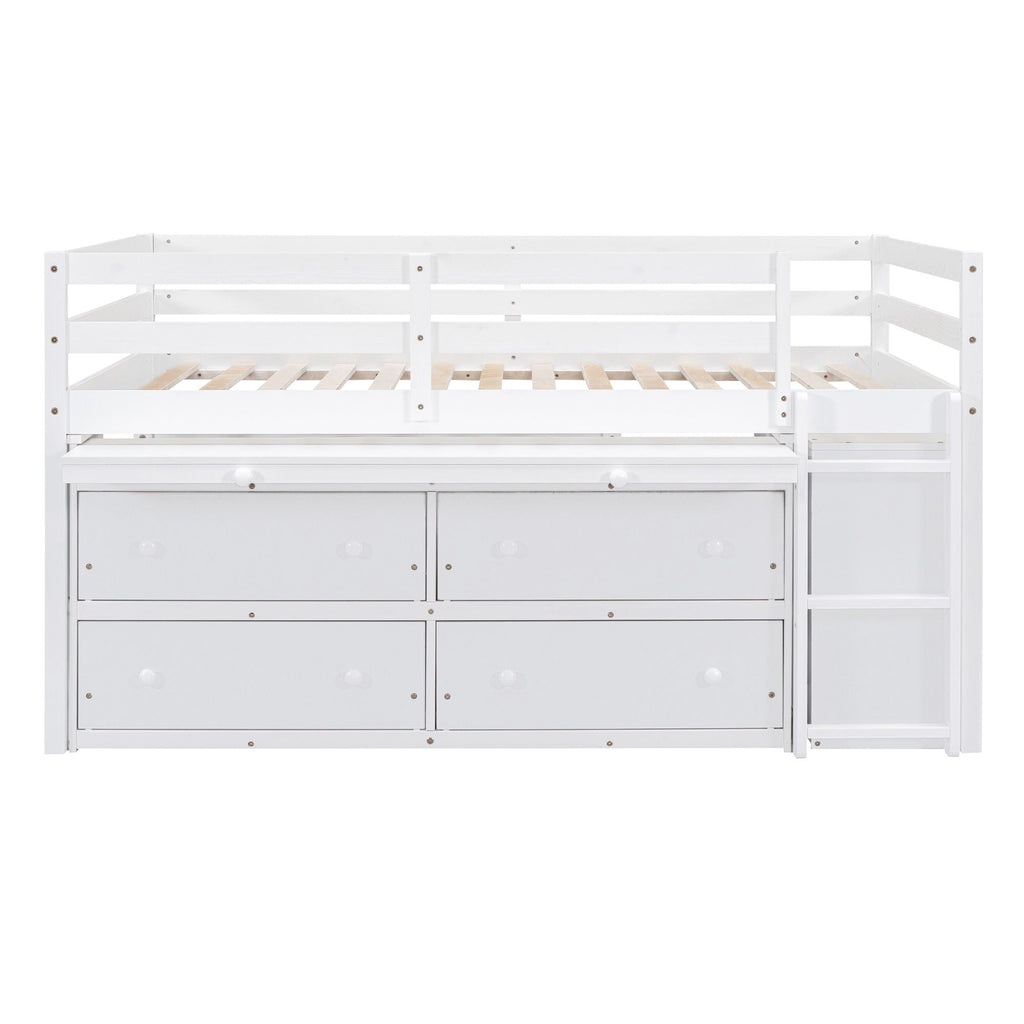Loft Bed With Retractable Writing Desk And 4 Drawers, With Lateral Portable Desk And Shelves