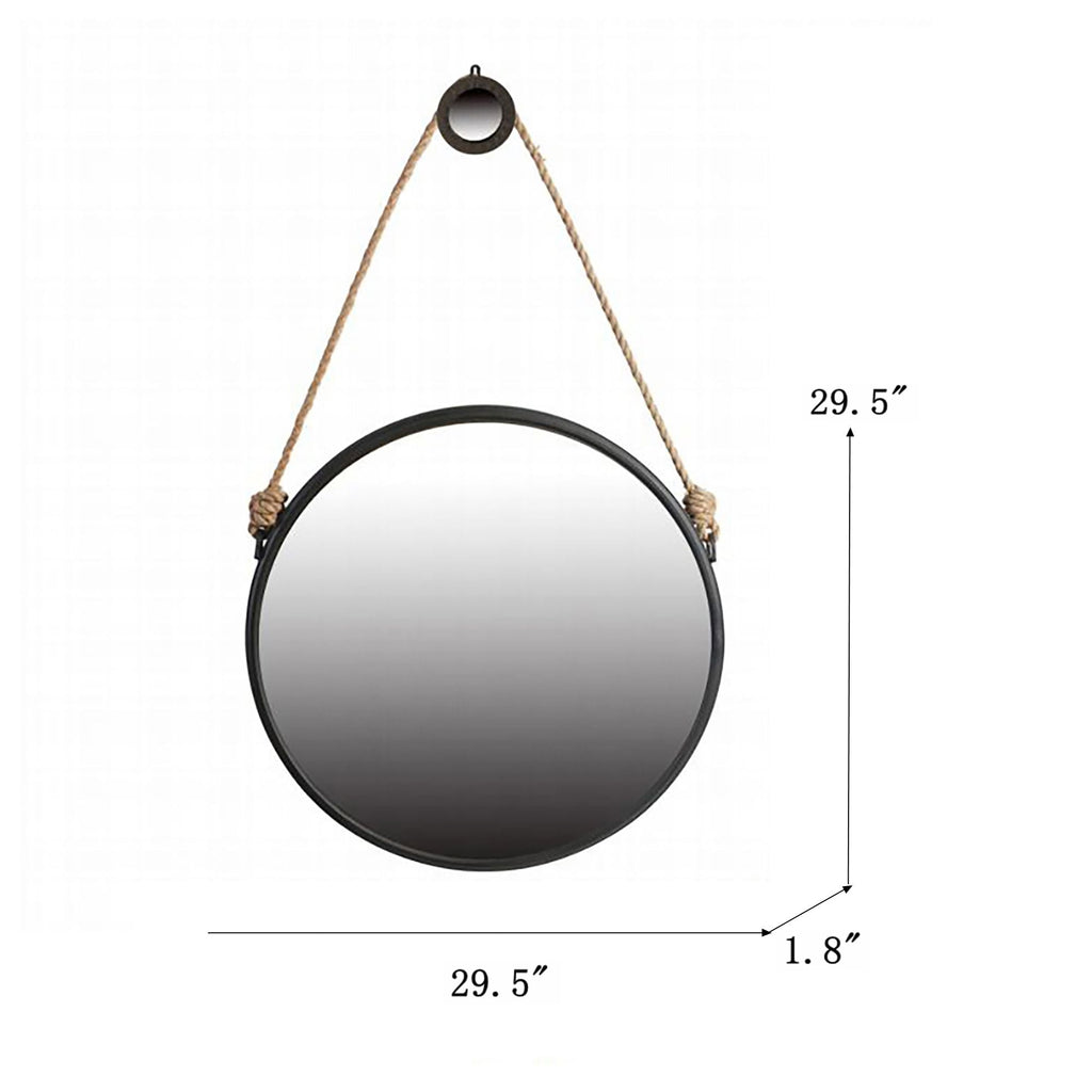 Handsome Cleveland Mirror With Rope Strap Contemporary Design Circle Mirror With Round Metal Frame For Wall Decor