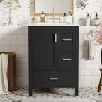 Bathroom Vanity With Sink, Soft-Close Doors, Double-Layer Shelf And 3 Drawers
