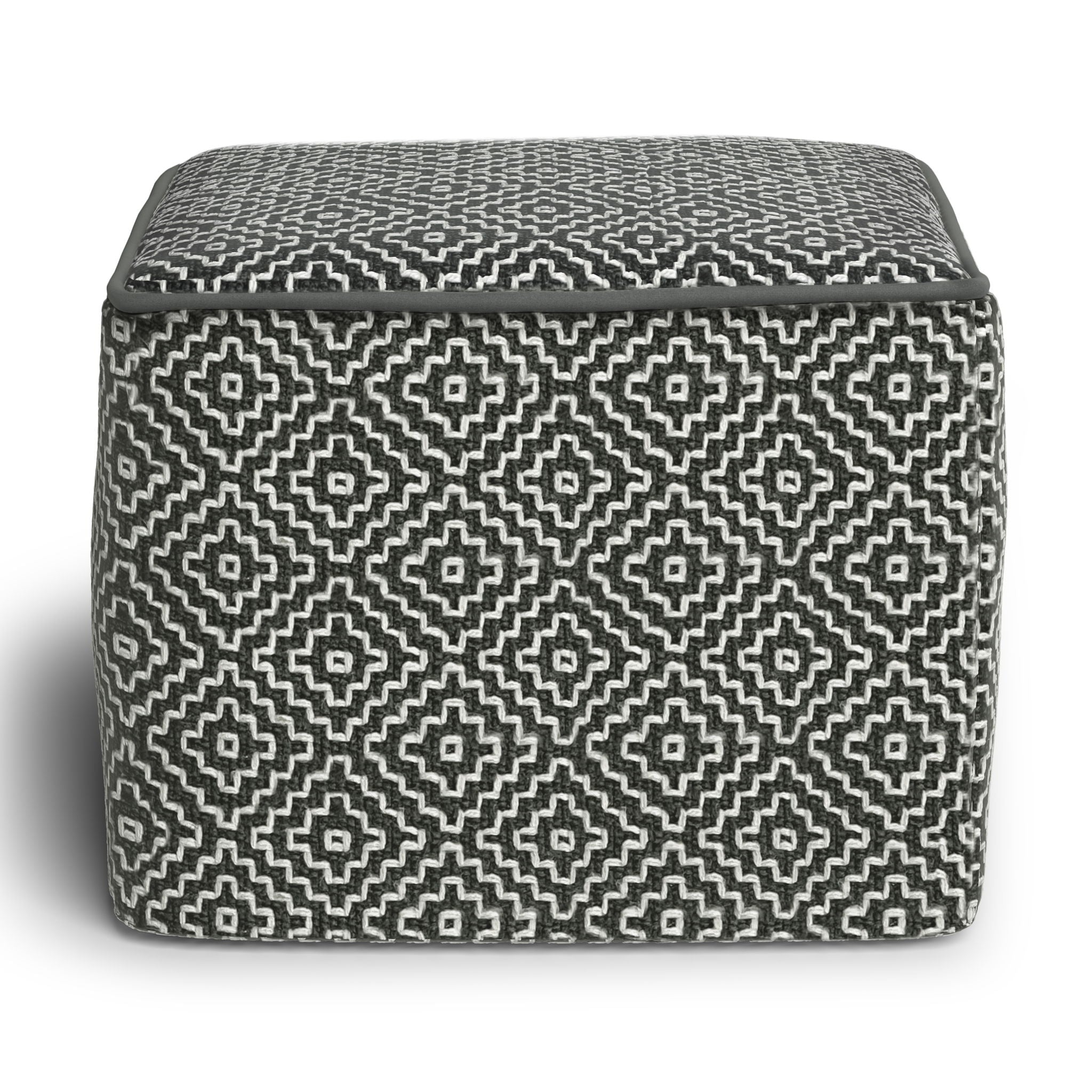 Briella - Square Woven Outdoor / Indoor Pouf - Gray / White