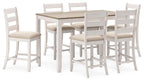 Skempton - Counter Height Dining Table and Bar Stools (Set of 7) - White / Light Brown