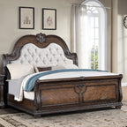 Traditional Style Button Tufted Headboard Sleigh Bed