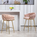 Counter Height Bar Stools Kitchen Island Counter Bar Stool With Hand - Wave Back, Golden Chromed Base And Footrest (Set of 2) - Pink