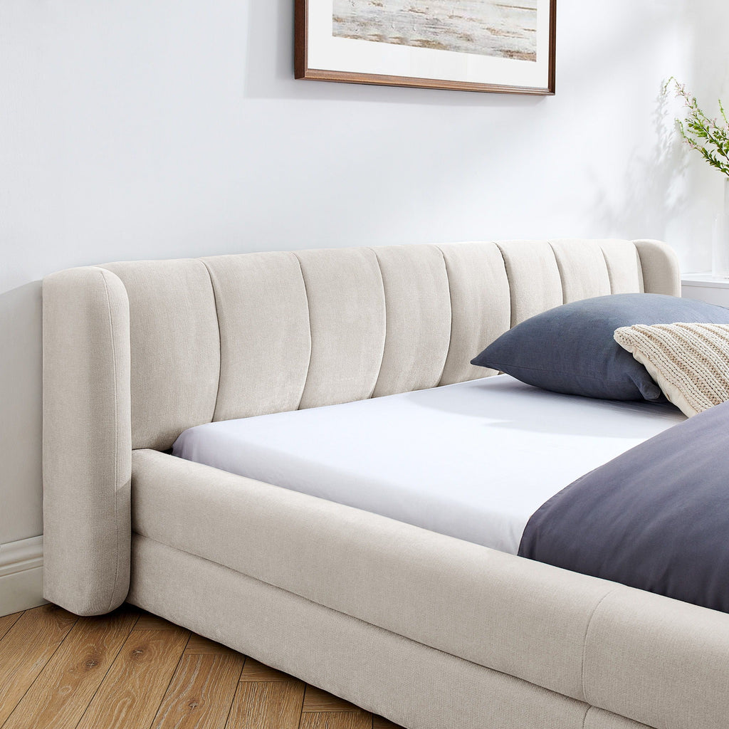 Modern Upholstered Bed Frame With Thick Fabric And Headboard
