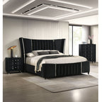 1 Piece Nightstand Upholstery Textured Look Luxurious Feel Drawer Fronts Crystal Style Knobs - Black