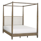 Queen Canopy Bed Frame With Upholstered Headboard - Brown