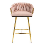 Counter Height Bar Stools Kitchen Island Counter Bar Stool With Hand - Wave Back, Golden Chromed Base And Footrest (Set of 2) - Pink