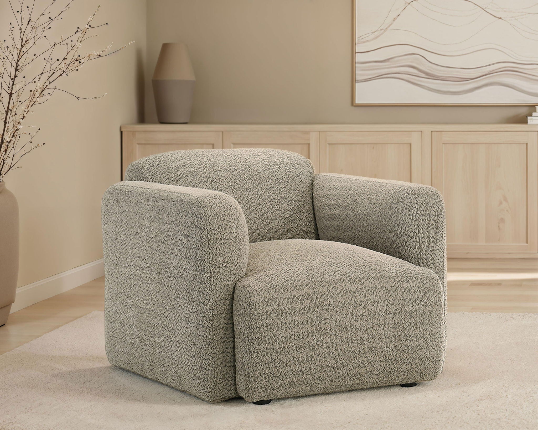 Dorset Fabric Upholstered Round Track Arm Accent Chair Brown