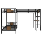L-Shaped Twin Over Twin Bunk Bed With Twin Size Loft Bed With Desk And Shelf - Brown