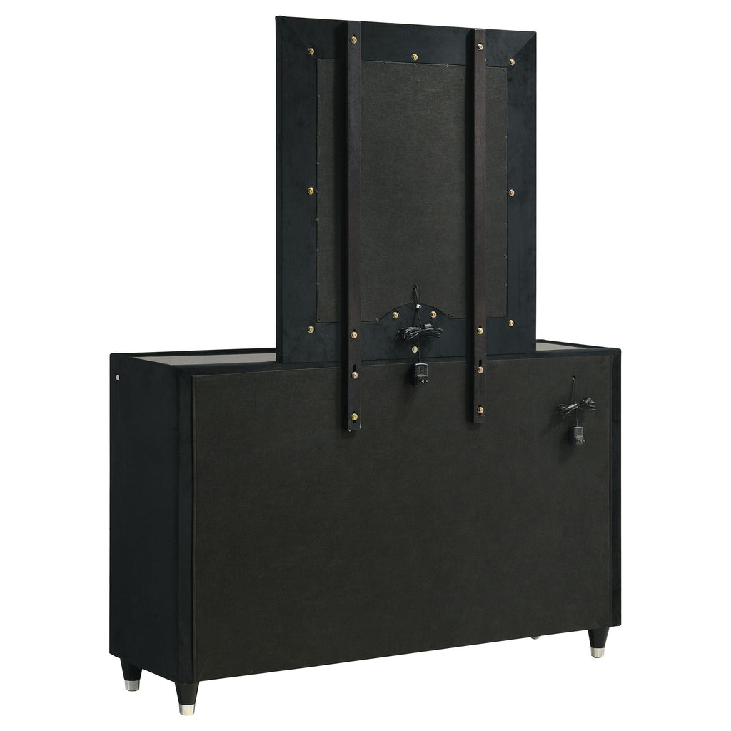 Ravenne 8-drawer Velvet Upholstered LED Dresser and Mirror Black