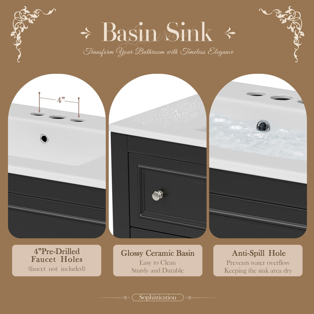 Bathroom Vanity With Medicine Cabinet, Storage Cabinet With 4 Drawers, Adjustable Shelf Mirror