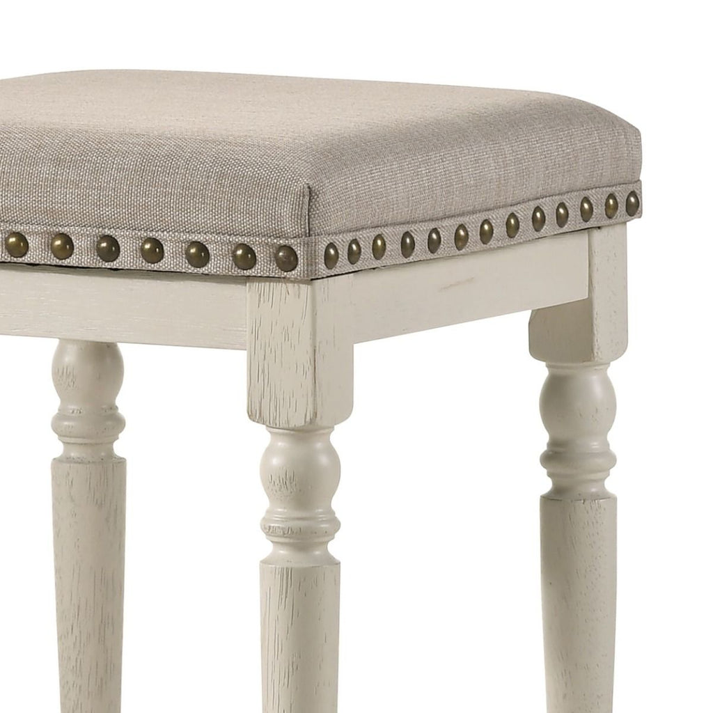 Tasnim - Counter Height Stool (Set of 2) - Tan Fabric & Antique White