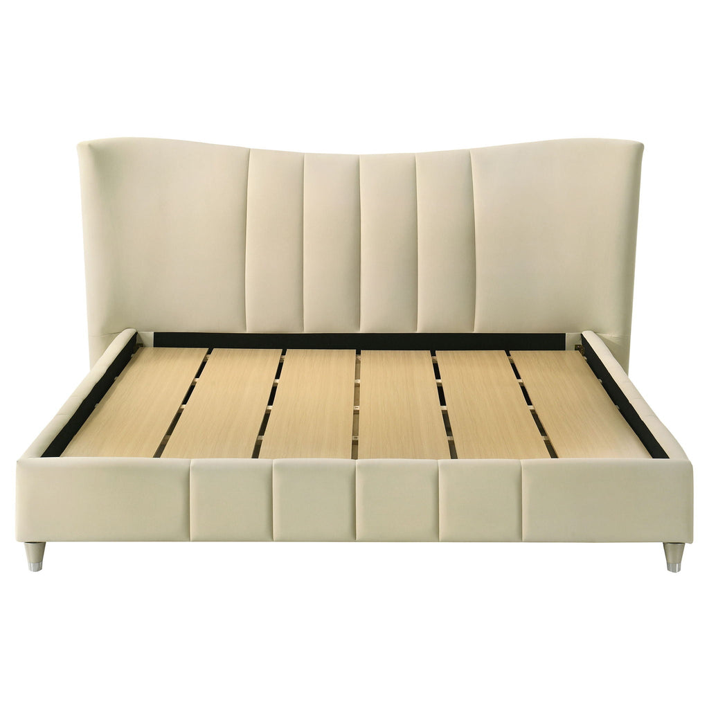 Evelyn Upholstered Eastern King Panel Platform Bed Ivory
