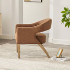 Upholstered Open Back Armchair With Weathered Rubberwood Legs
