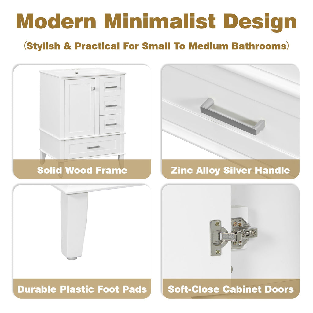 Bathroom Vanity, Modern Bathroom Cabinet With Sink Combo Set, Bathroom Storage Cabinet With A Soft Closing Door And 3 Drawers, Solid Wood Frame
