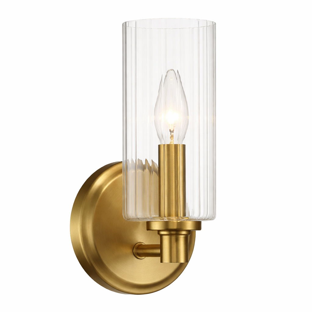 Jardin - Single Light Wall Sconce With Clear Ribbed Satin - Clear / Gold