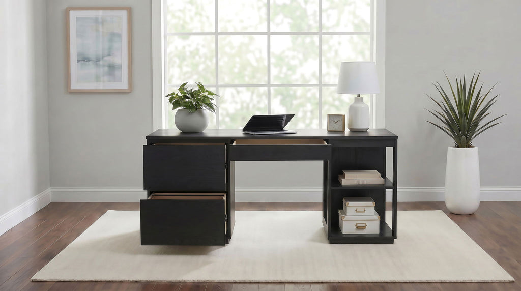 Harkes 75-inch 3-drawer Computer Desk with Adjustable Shelf Coffee Bean
