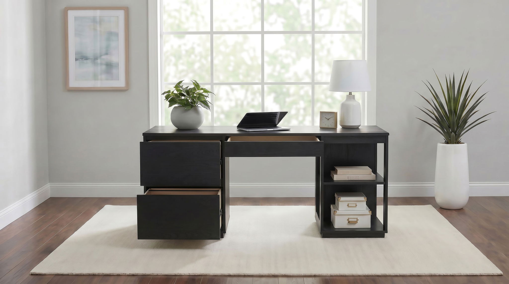 Harkes 75-inch 3-drawer Computer Desk with Adjustable Shelf Coffee Bean