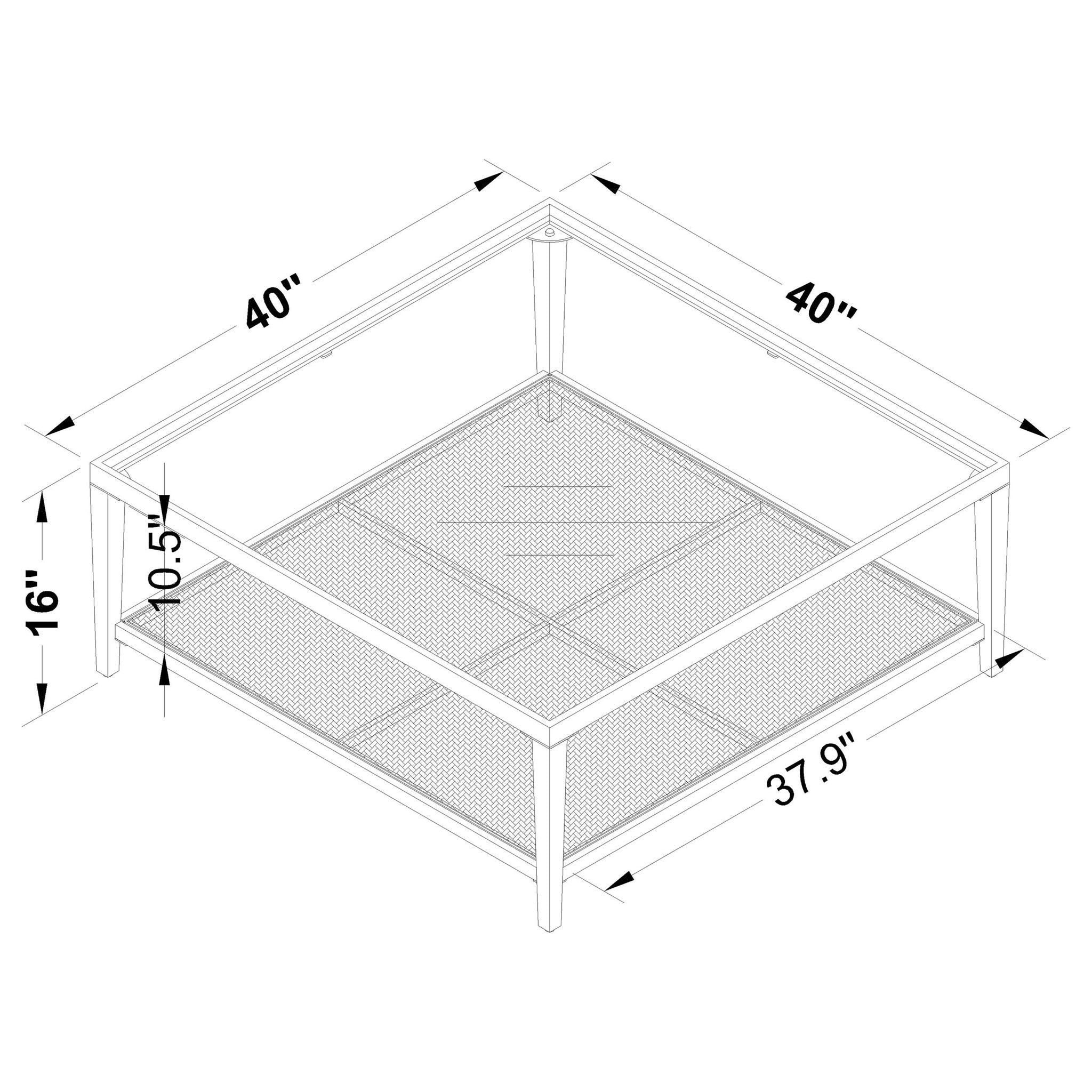 Amherst Glass Top Metal with Cane Shelf Coffee Table Black