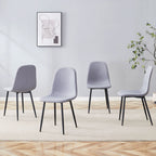Luxury Simple Chair Linen Cotton High Resilience Dining Chair With Black Metal Legs (Set of 4) - Light Gray