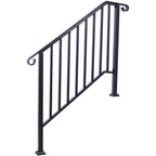 Handrails For Outdoor Steps, Fit 2 Or 3 Steps Outdoor Stair Railing, Wrought Iron Handrail, Flexible Porch Railing, Transitional Handrails For Concrete Steps Or Wooden Stairs