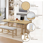 Topmax - 6 Piece Farmhouse Extendable Dining Table Set Trestle Kitchen Table Set With Removable Leaf And Upholstered Dining Chair And Bench For Dining Room