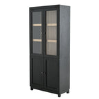 Style Tall Display Cabinet With Glass Doors For Collectibles - Black
