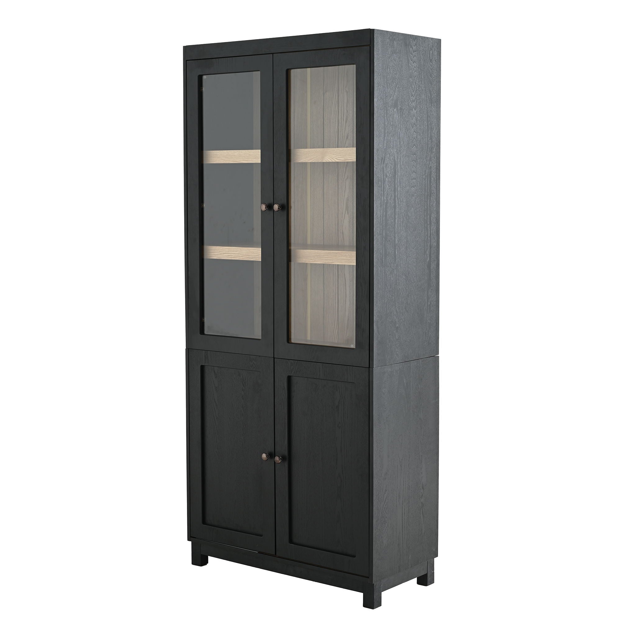 Style Tall Display Cabinet With Glass Doors For Collectibles - Black