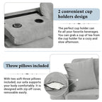 Modern Sectional Sofa With Storage Ottoman, L - Shape Couch With 2 Pillows And Cup Holders