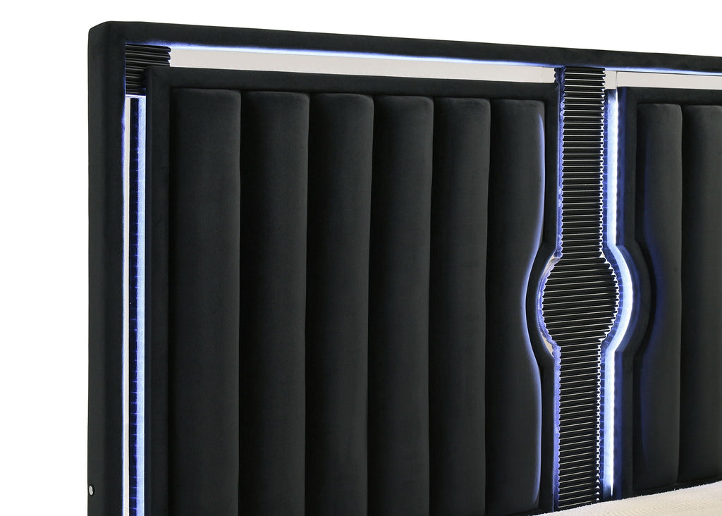 Ravenne Velvet Upholstered California King LED Panel Bed Black