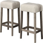 3 Piece Counter Bar Dining Set Table With Electric Outlet And 2 USB Ports, Tufted Upholstered Stools - Brown / Beige