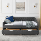 Upholstered Tufted Daybed With Drawers, Waved Arms