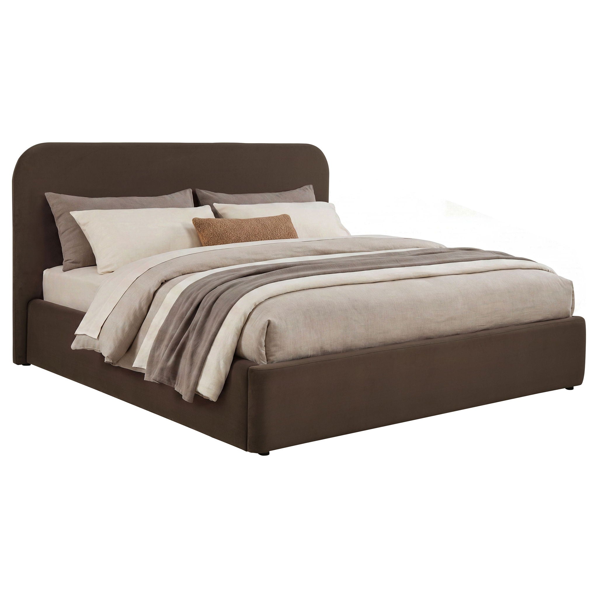 Anders Upholstered Eastern King Storage Lift Platform Bed Chocolate